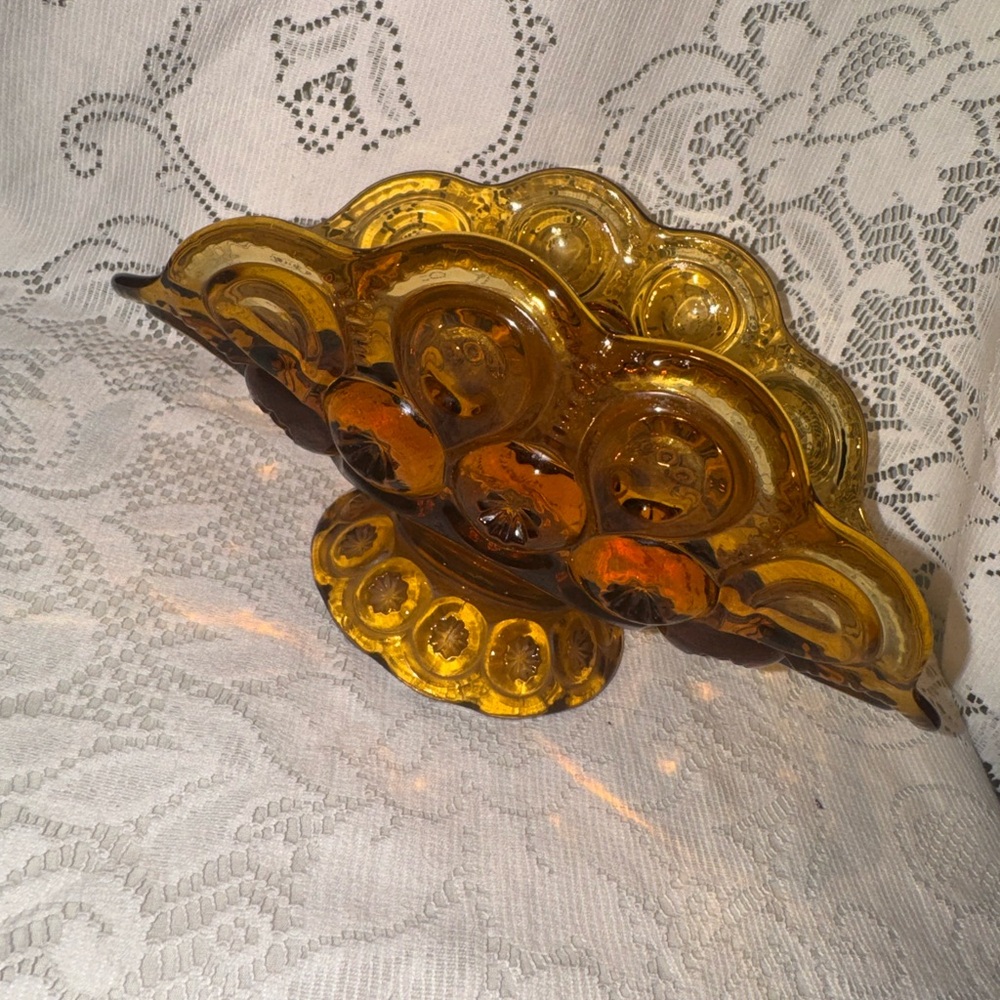 vintage L. E. Smith Amber Moon & Stars Banana Glass Bowl.